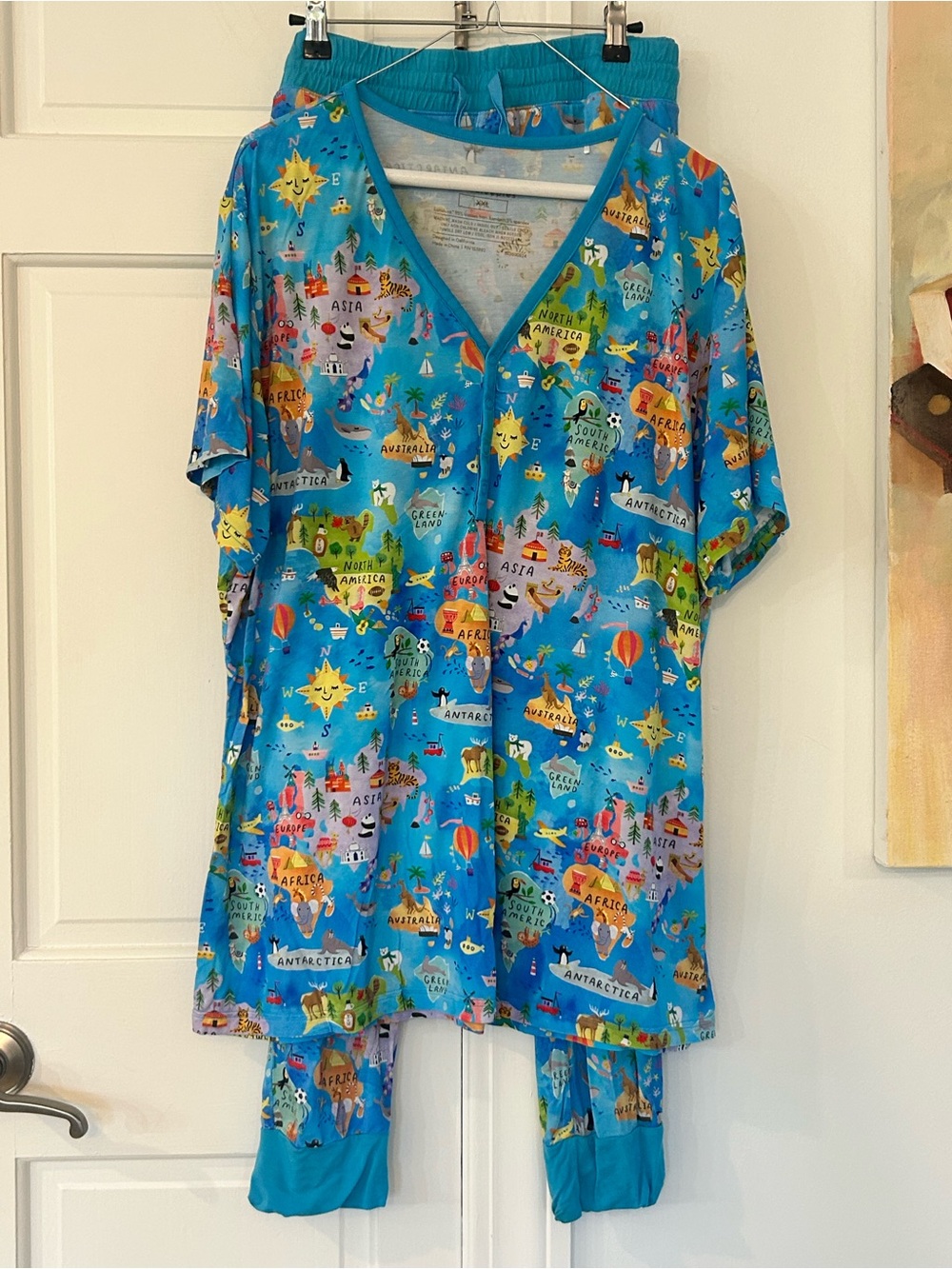 Little Sleepies Blue World Map women’s Pajama Set